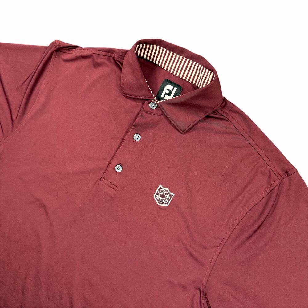 FootJoy Golf Polo Shirt Men’s Medium Burgundy Stretch Short Sleeve F&R Crest